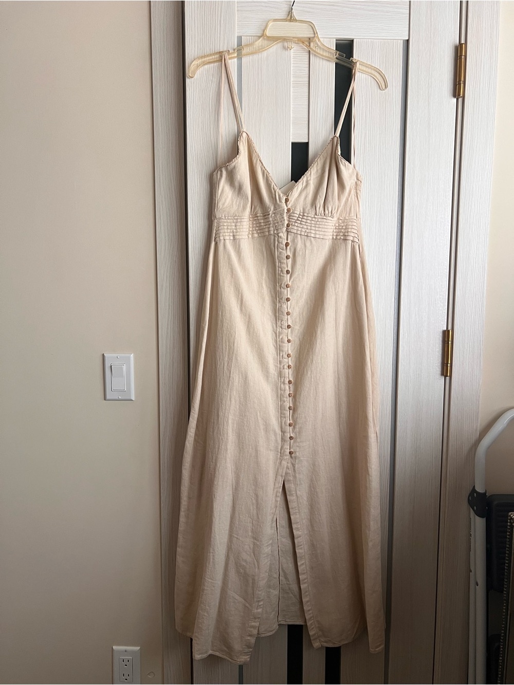 Zara Cream Button-Front Midi Slip Dress